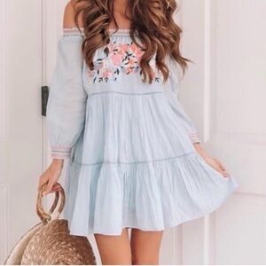 🌺Free People Sunbeams Embroidered Off-Shoulder Dress